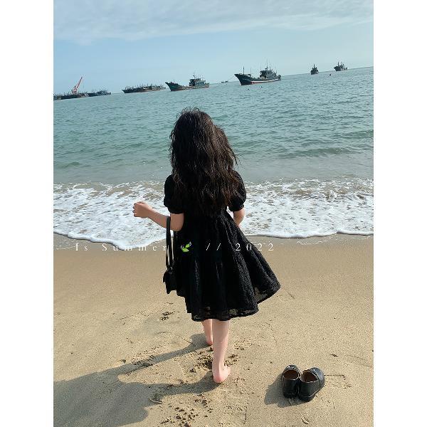 Đầm Công Chúa Tay Phồng Cổ Vuông Màu Đen In Họa Tiết Hoa Phong Cách Hàn Quốc Dễ Thương Thời Trang Xuân Hè Cho Bé Gái 5