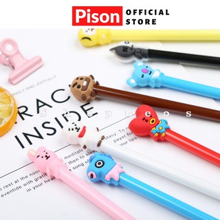 Set 08 bút bi nước mực gel hình Thần tương Kpop Pison, mực đen ngòi kim 0.38mm - 1 bộ