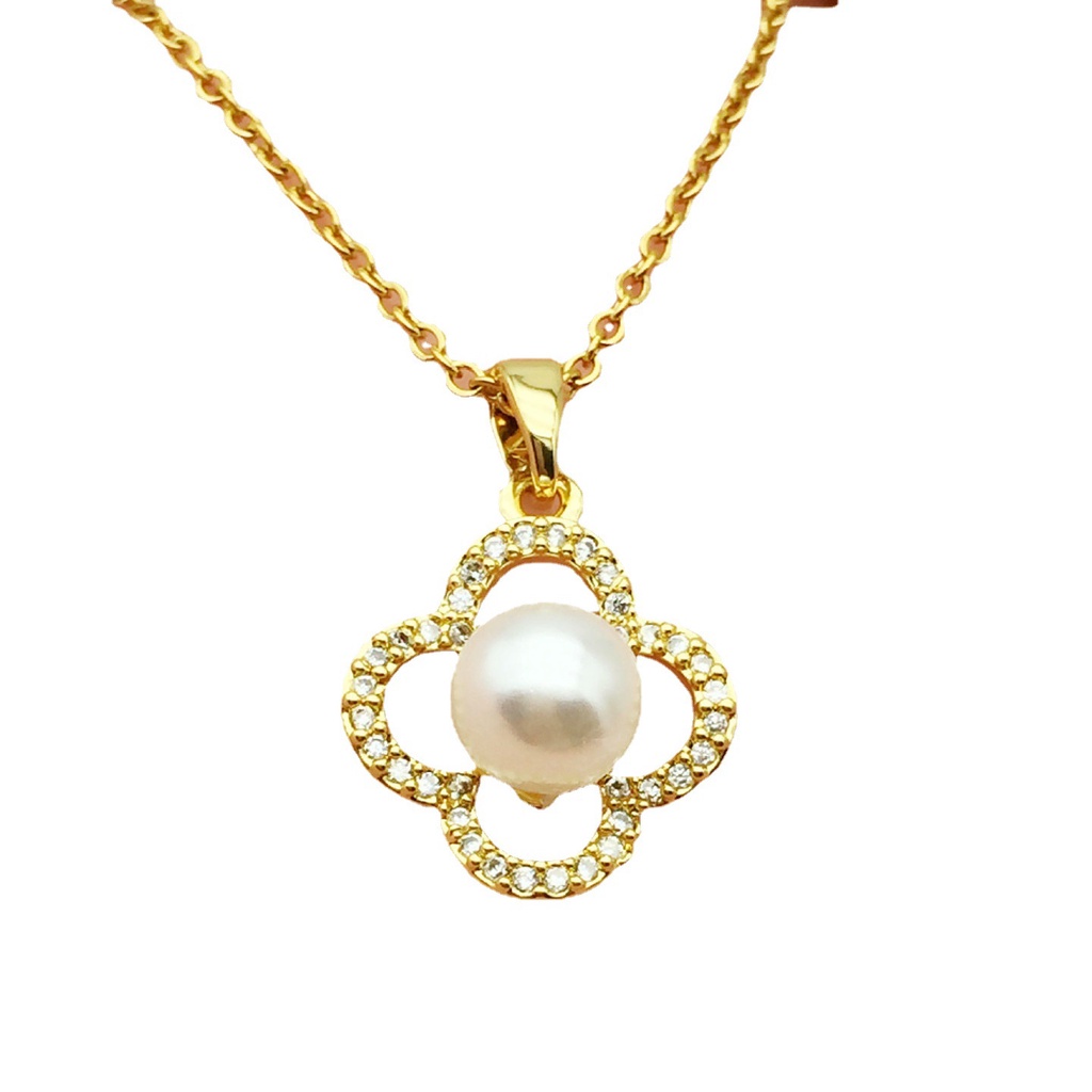 [Không đen gỉ] Dây chuyền thép titan mạ vàng mặt hoa gắn ngọc TB549