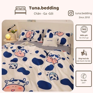 Bộ chăn ga Poly BÒ SỮA XANH THAN - Bộ vỏ chăn ga gối
