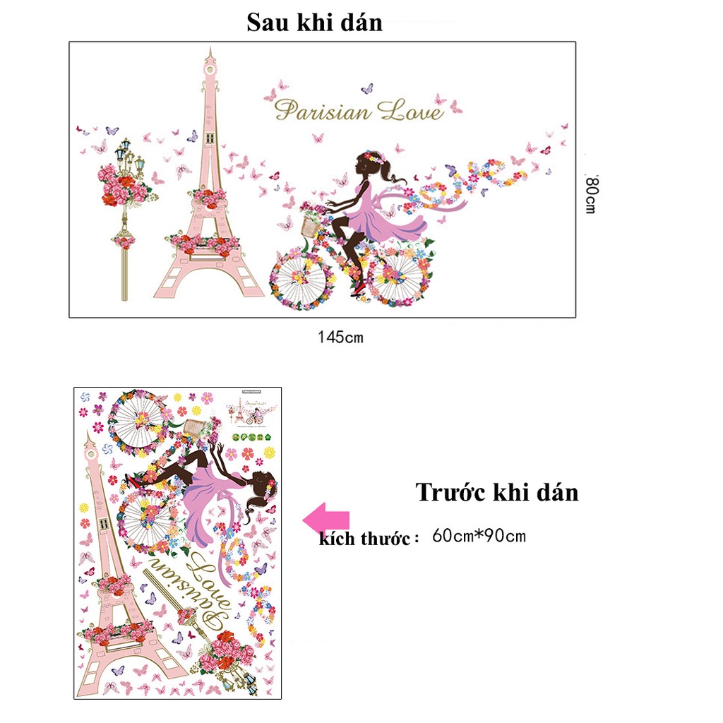Decan dán tường cô gái đạp xe trong phòng ngủ SK9006