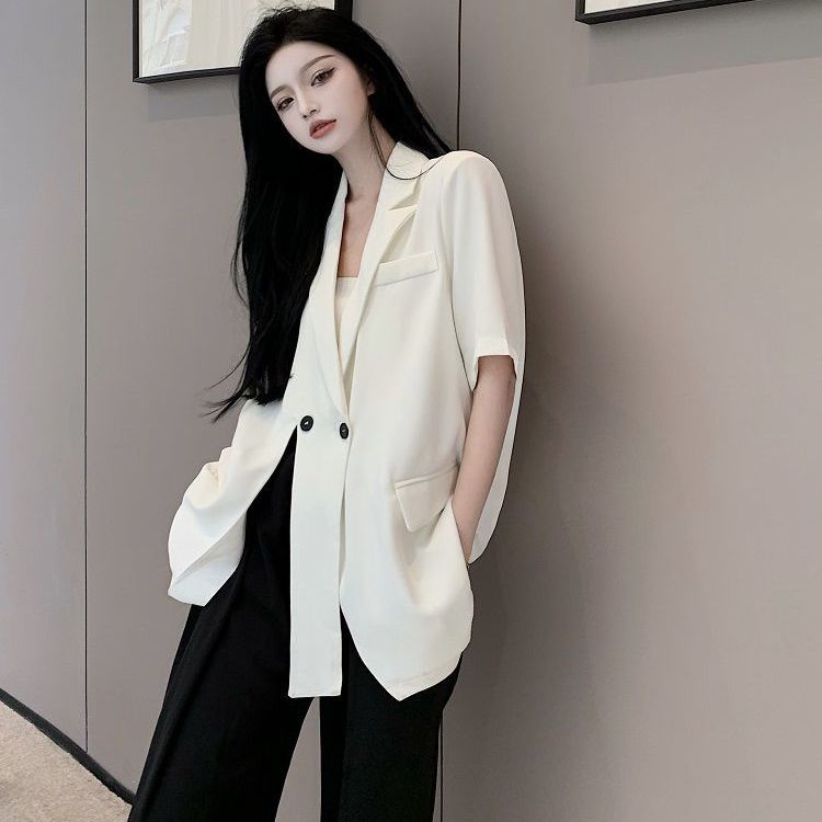 Design sense minority suit jacket women's thin loose temperament forked short suit blouse summer 2022 new style