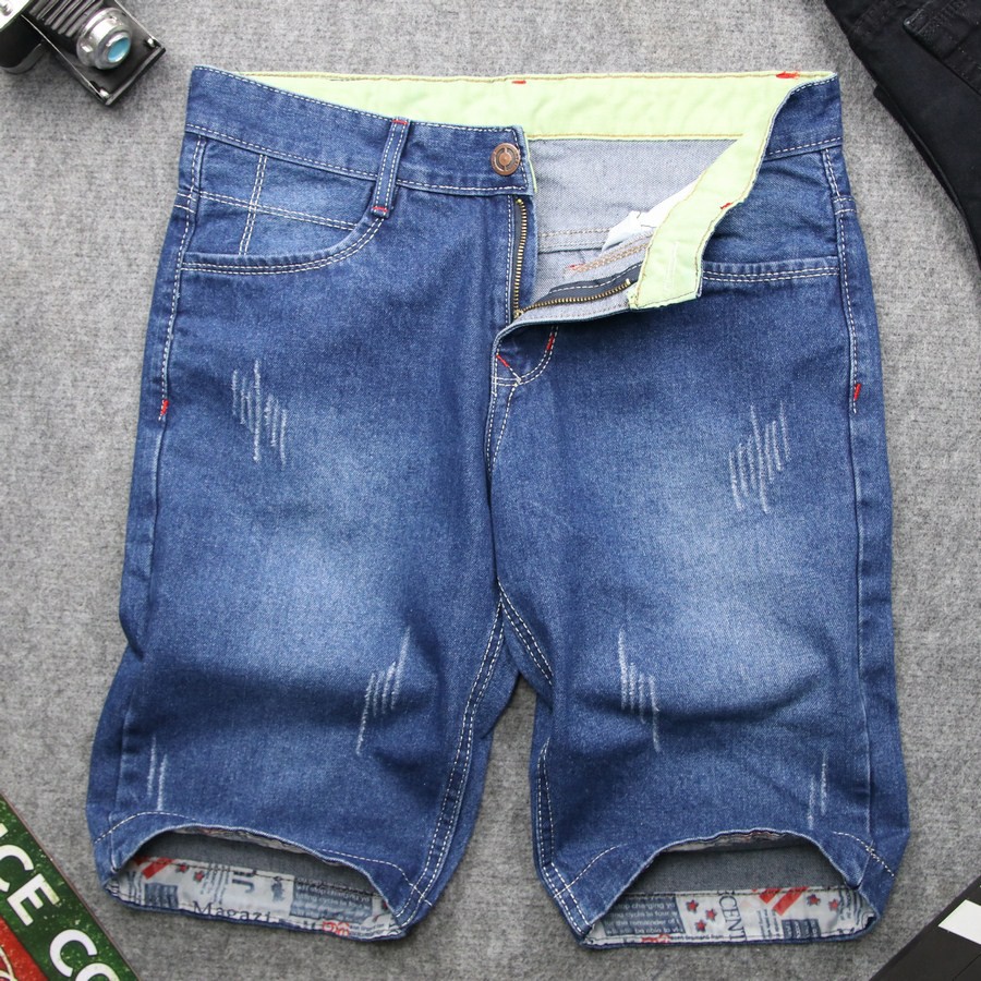 Quần short jean nam xanh xước vải đẹp TS37 Tronshop