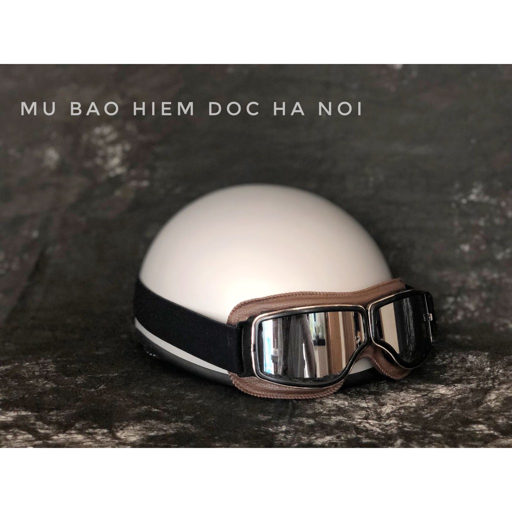 [HÀNG CAO CẤP] Mũ Bảo Hiểm HRA Trắng Bóng (Kèm kính) - Mũ Bảo Hiểm Nửa Đầu Thiết Kế Cao Cấp