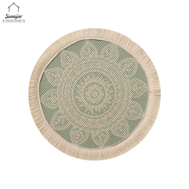 Tấm lót bàn ăn SWEEJAR phong cách bohemian thiết kế tua rua chống trượt và cách nhiệt tiện dụng