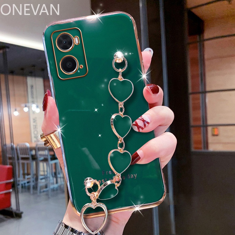 Ốp Điện Thoại Trái Tim Sang Trọng Có Dây Đeo Tay Cho OPPO A57 4G A95 A16E A16K A16 A96 A53 2020 A55 4G A15 A15S