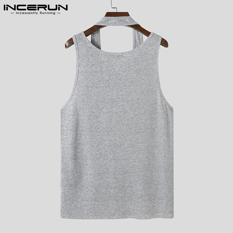Áo tank top nam INCERUN 3 lỗ đắp vải nhỏ màu trơn giải trí mùa hè có 3 màu