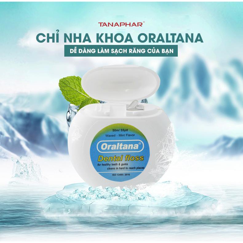 Chỉ nha khoa Oraltana cuộn dài 50m, sợi chỉ dai và mảnh, mùi bạc hà dễ chịu, vệ sinh sạch răng miệng - Soleil care