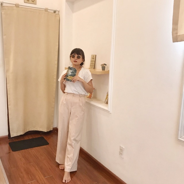 Quần tây trắng kem lưng cao (simple white pants)