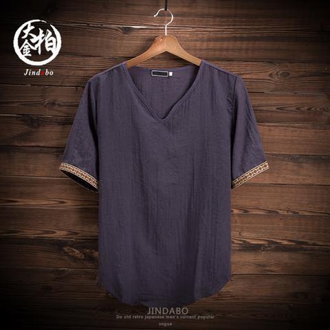 Áo Thun Tay Ngắn Dáng Rộng Vải Lanh Mỏng In Họa Tiết Kiểu Retro Trung Hoa Thời Trang Mùa Hè Cho Nam