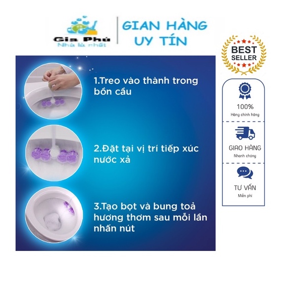 BỘ 5 vỉ VIM POWER treo gắn bồn cầu TOILET KHỬ MÙI, DIỆT KHUẨN LAVENDER