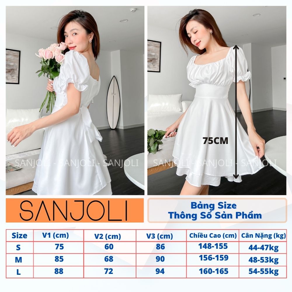 Đầm Dự Tiệc Cưới SANJOLI Váy Babydoll Công Chúa Trễ Vai Nữ Thiết Kế Xếp Ly Thắt Nơ Dự Tiệc Sang Chảnh Ulzzang VD096