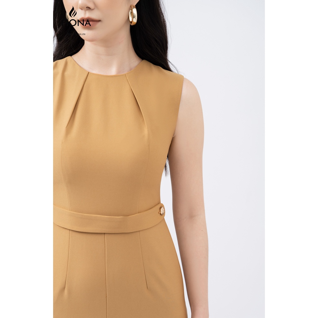 Đầm ôm nữ Fiona, Váy body sát nách xẻ xếp ly thân trước đính cúc trang trí F451082