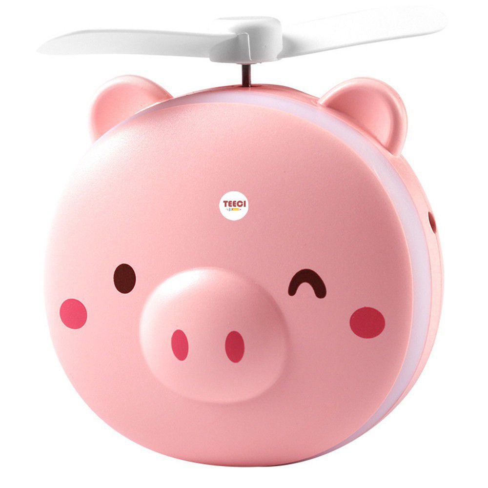 &lt;Tặng Sticker&gt; Gương Tròn Cầm Tay Mini Bỏ Túi  Có Đèn Kiêm Quạt Hàn Quốc Lợn Sữa Cute U212