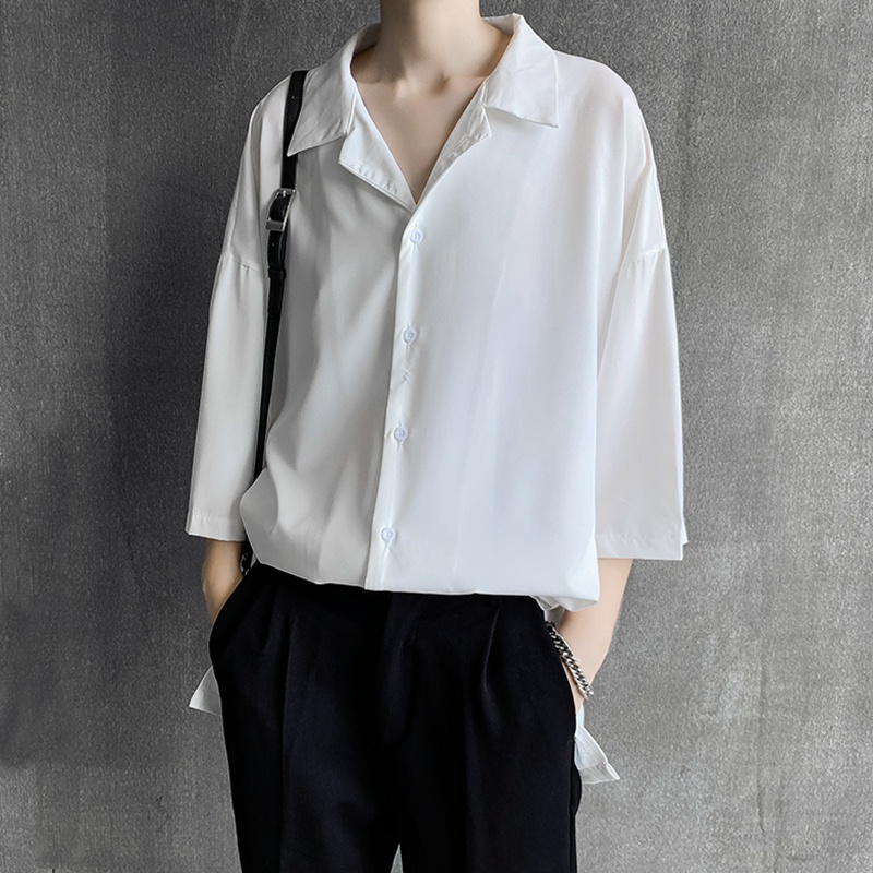 Áo Sơ Mi Lụa Tay Ngắn Dạng Vest Rộng Chống Nhăn Cho Nam Và Nữ