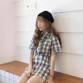 [Có sẵn] Set caro ulzzang Korea xanh, trắng + ảnh thật