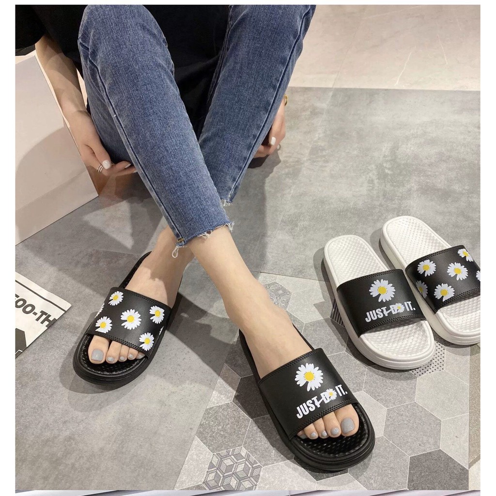 DÉP HOT TREND HOA CÚC CAO CẤP 2 MÀU TRẮNG ĐEN