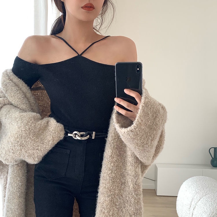 Happy-store ❤️ Áo croptop nữ tay dài kiểu yếm hở vai dây chéo ngực High Standard Top happy store8668