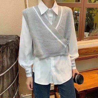 Set sơ mi gile viền chéo vạt