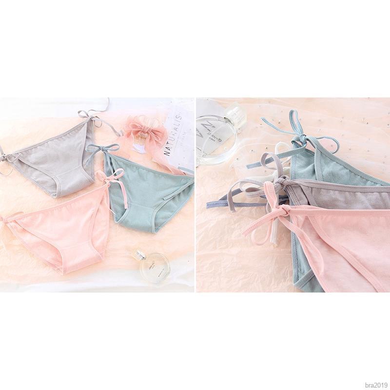Women Lace-up Panties Cotton Low Waist Thong Solid Color Series Girl G-string Briefs | BigBuy360 - bigbuy360.vn