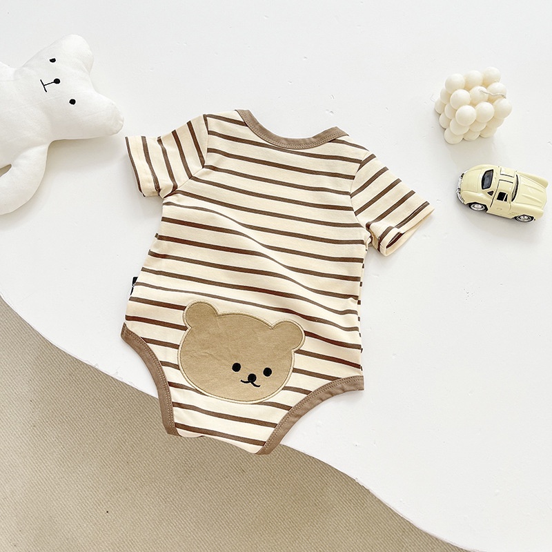 Bộ Áo Liền Quần Tay Ngắn Chất Liệu Cotton In Họa Tiết Chú Gấu Dễ Thương Thời Trang Mùa Hè Cho