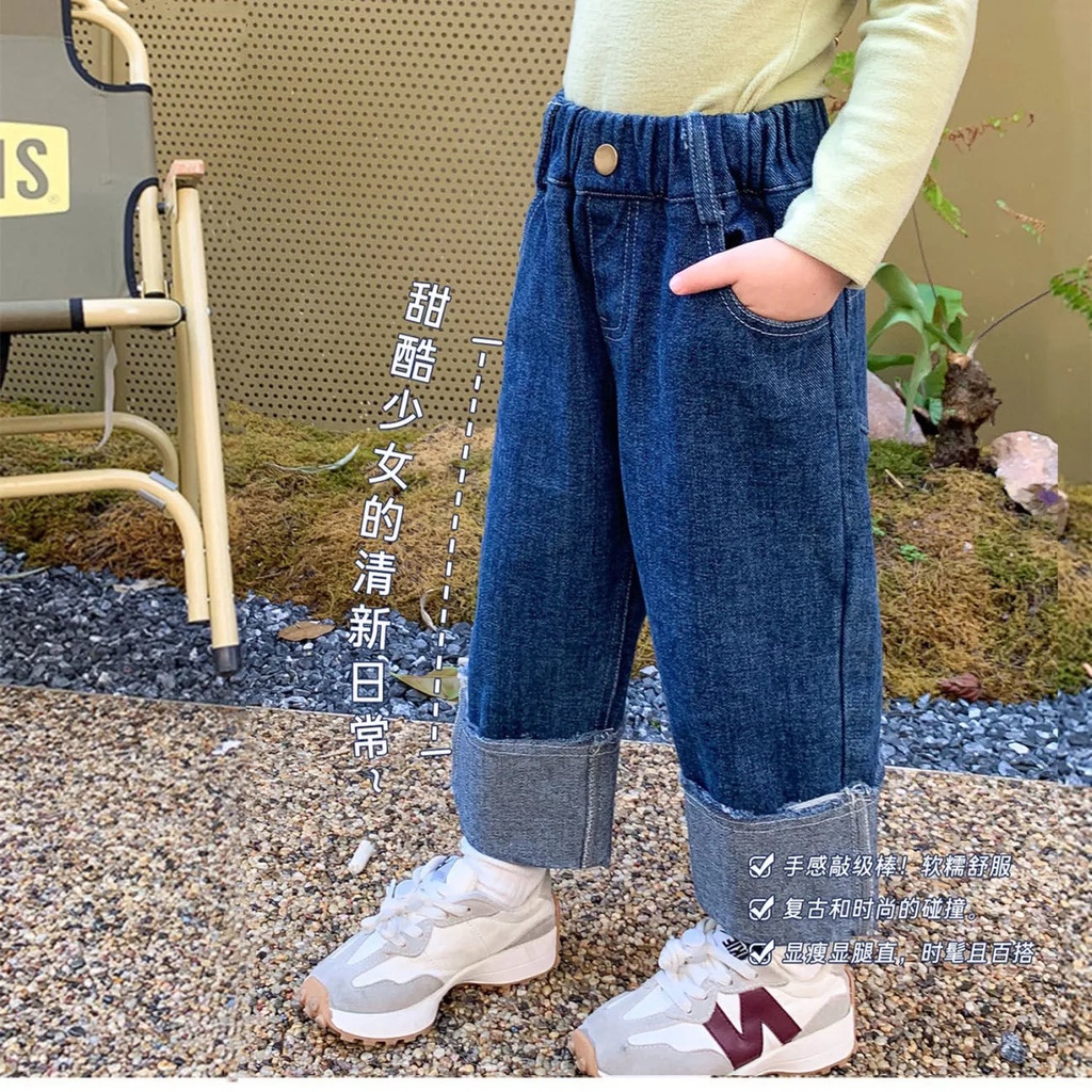 Quần Jean Denim Ống Rộng Mềm Mại Phong Cách Nhật Hàn Thời Trang Mùa Xuân 2022 Cho Bé Gái