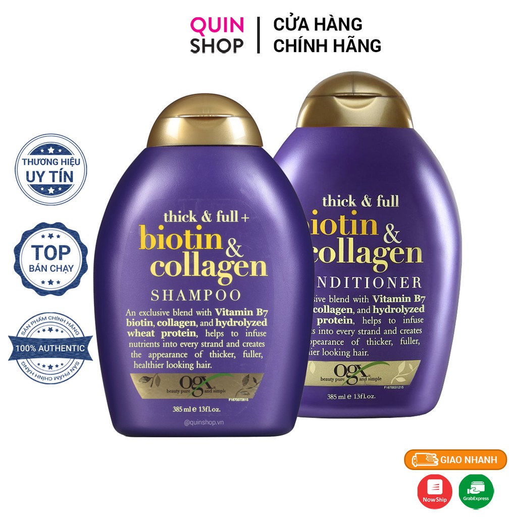 Cặp Gội - Xả Ngăn Rụng Tóc OGX Thick &amp; Full Organix Biotin &amp; Collagen