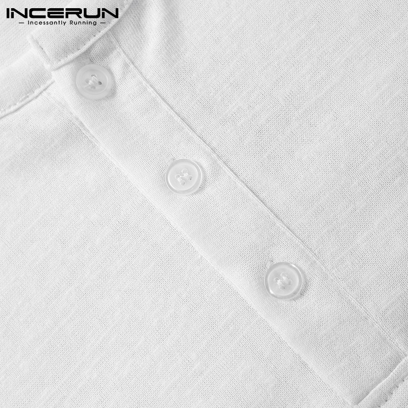 Áo thun INCERUN màu trắng tay dài cổ tròn dáng rộng giản đơn thoáng mát dành cho nam