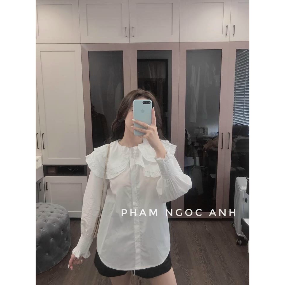 Sơ mi trắng chất thô bo tay cổ 2 bèo ( ảnh thật+ video )