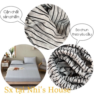 Set ga gối cotton tici kẻ nhập khẩu vải dày đẹp không xù lông