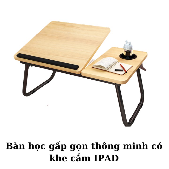 Bàn Học Gấp Gọn Để Giường Thông Minh Có Khay Đựng Chai Nước Đồ Dùng Học Tập - Bàn Laptop Gấp Gọn