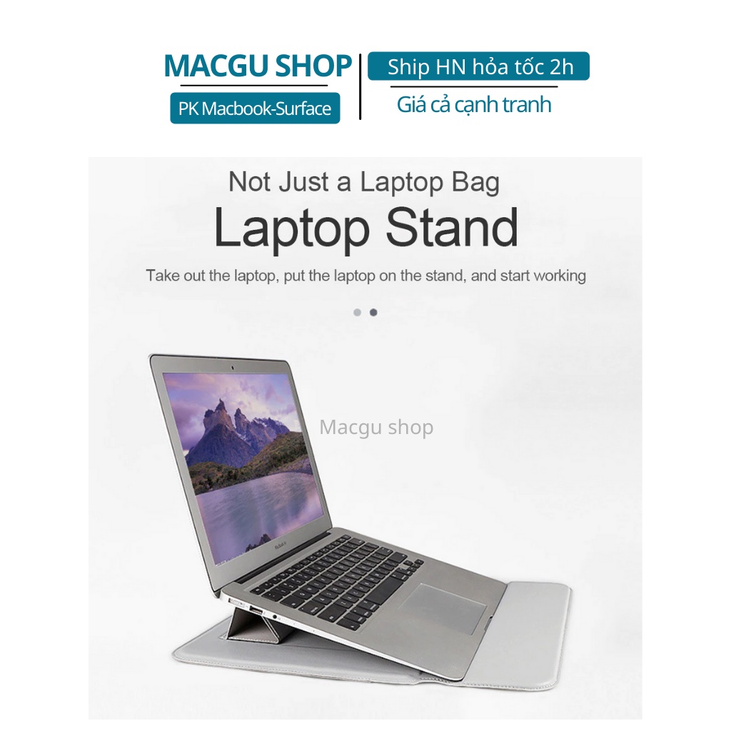 Bao da Macbook, Laptop kèm đế kê máy tiện lợi, thời trang. Túi da macbook chống nước, chống trầy xước