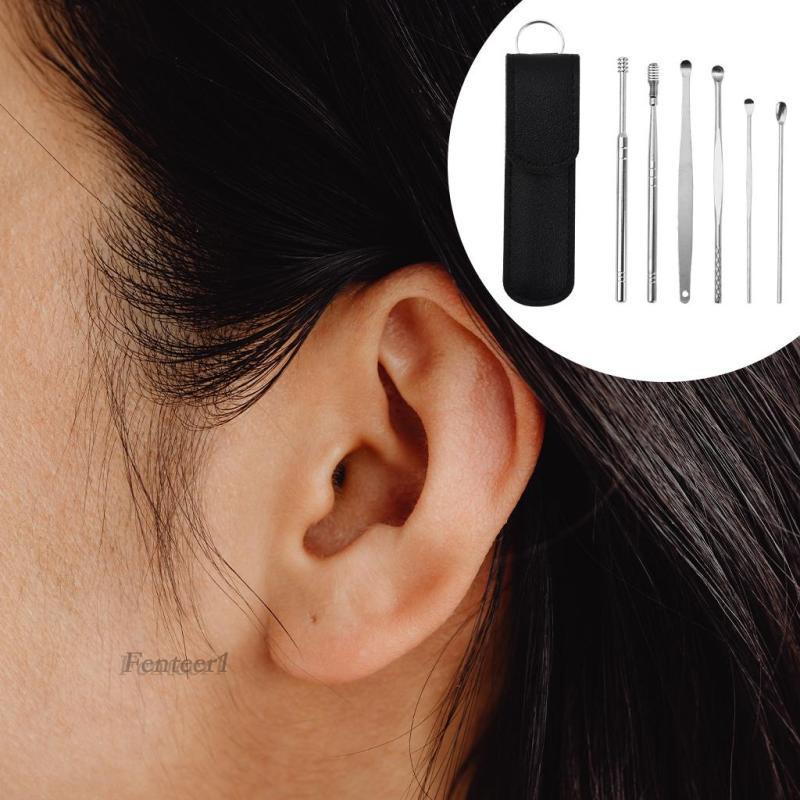[Hàng mới về] Set 6 dụng cụ lấy ráy tai bằng thép không gỉ kèm túi đựng