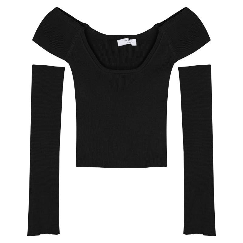 QADCOL  Áo Len Trễ Vai Ngắn Tay Thời Trang Quyến Rũ Dành Cho Nữ