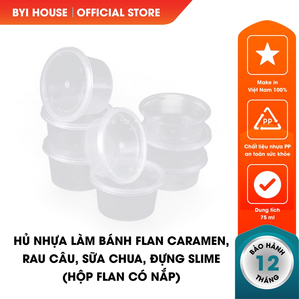 Hũ làm caramen, hủ bánh flan, rau câu, sữa chua, đựng slime hộp flan có nắp nhựa 100% PP không mùi chịu nhiệt- BYI House