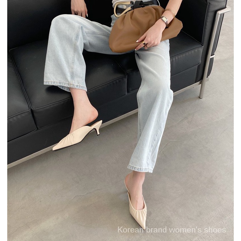 Dép Mũi Nhọn Gót Vừa Xếp Ly Thời Trang Mùa Hè Mới Cho Nữ