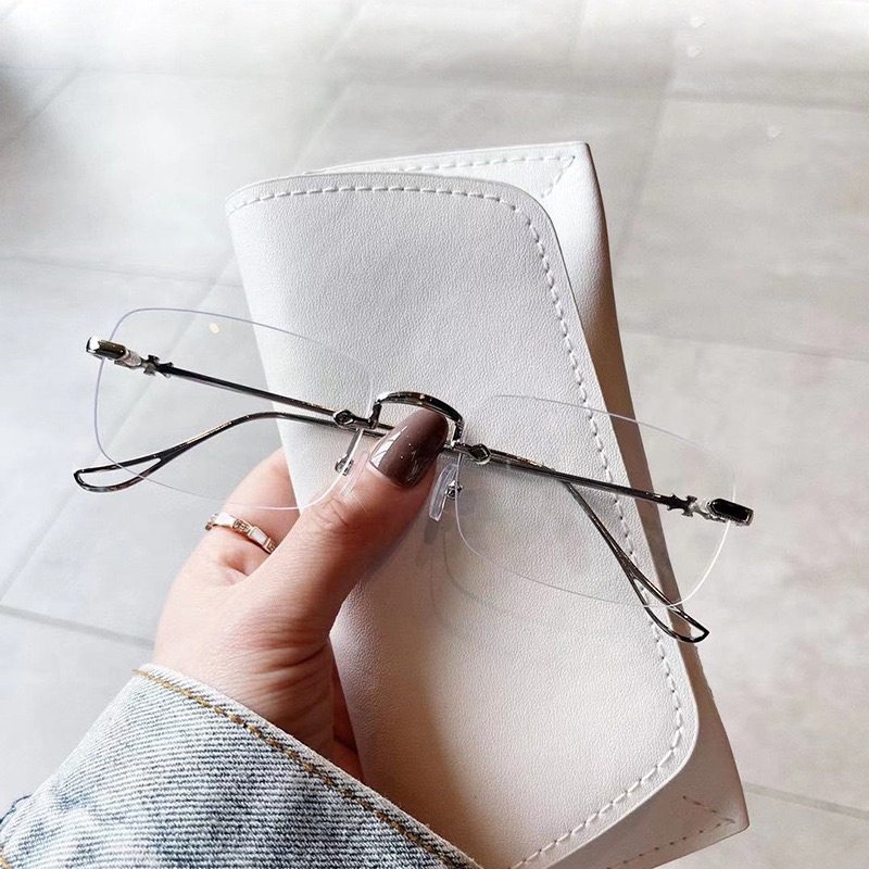 Kính giả cận, Gọng kính không viền chữ nhật 9320 cầu mắt vuông hot tiktok, chống ánh sáng xanh, UV400  Jolie eyewear