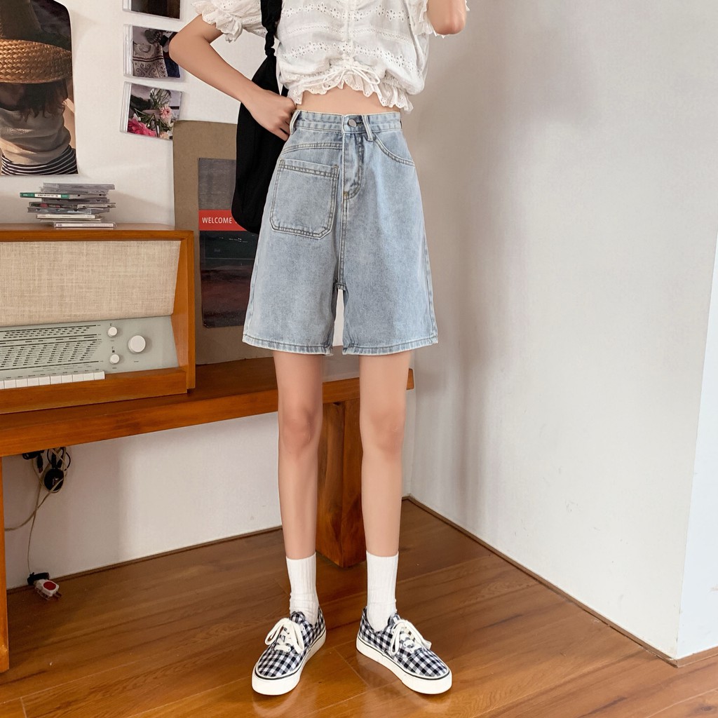 Quần short jean nữ ống rộng một túi MSHA5