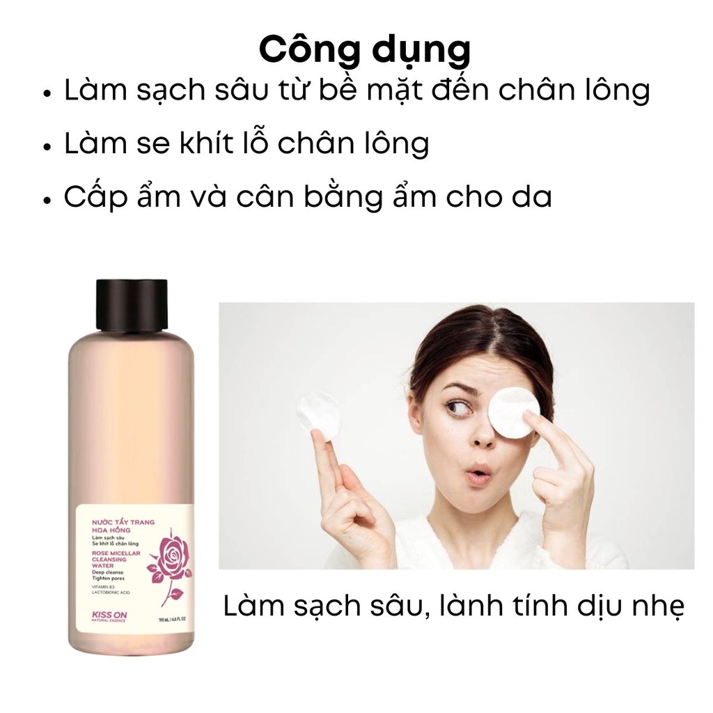 Nước tẩy trang hoa hồng KISS ON 195ml