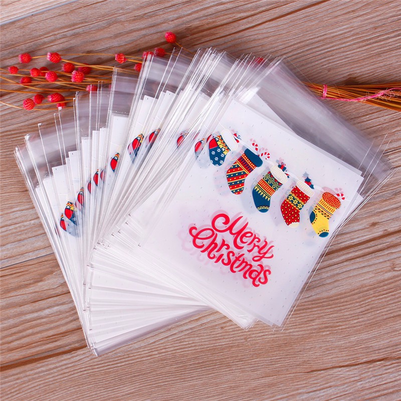 100 túi bánh kẹo Christmas ông già Noel tự dán
