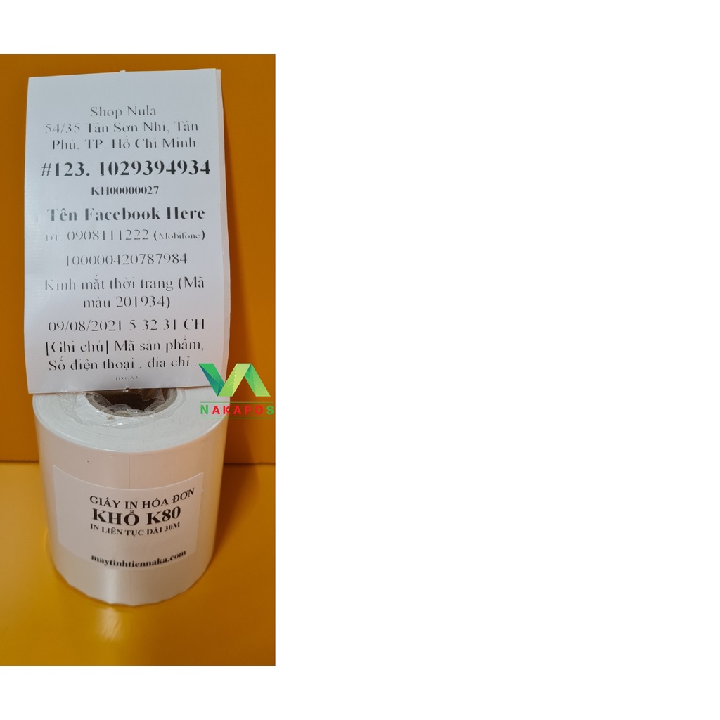 Giấy In Bill k80  30 mét- Giấy In Nhiệt K80 có Keo Dán- decal k80 Tem nhiệt Dán Được