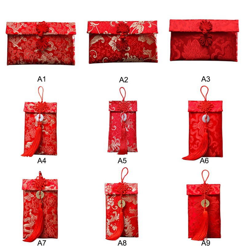 Bao Lì Xì Vải Thổ Cẩm Phối Nơ cài  Đứng và Ngang 2 đầu Xinh Xắn