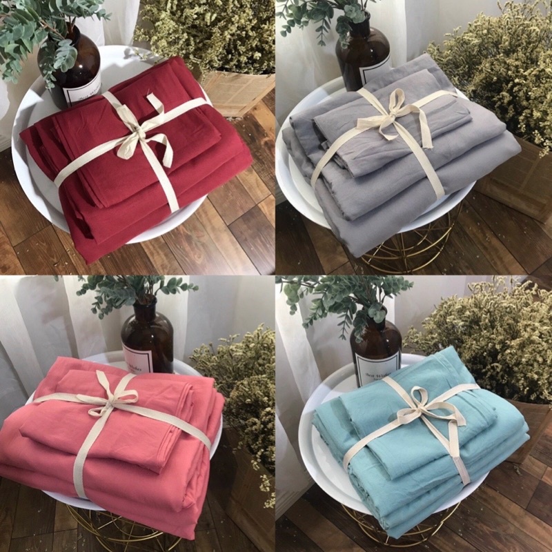 Bộ Chăn ga gối Đũi trơn 1 Màu Đẹp -> chát shop Được Chọn Mẫu