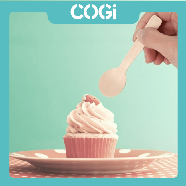 100 muỗng gỗ thìa gỗ dùng 1 lần chính hãng cogi, loại nhỏ để ăn kem, sữa chua, xôi, bánh