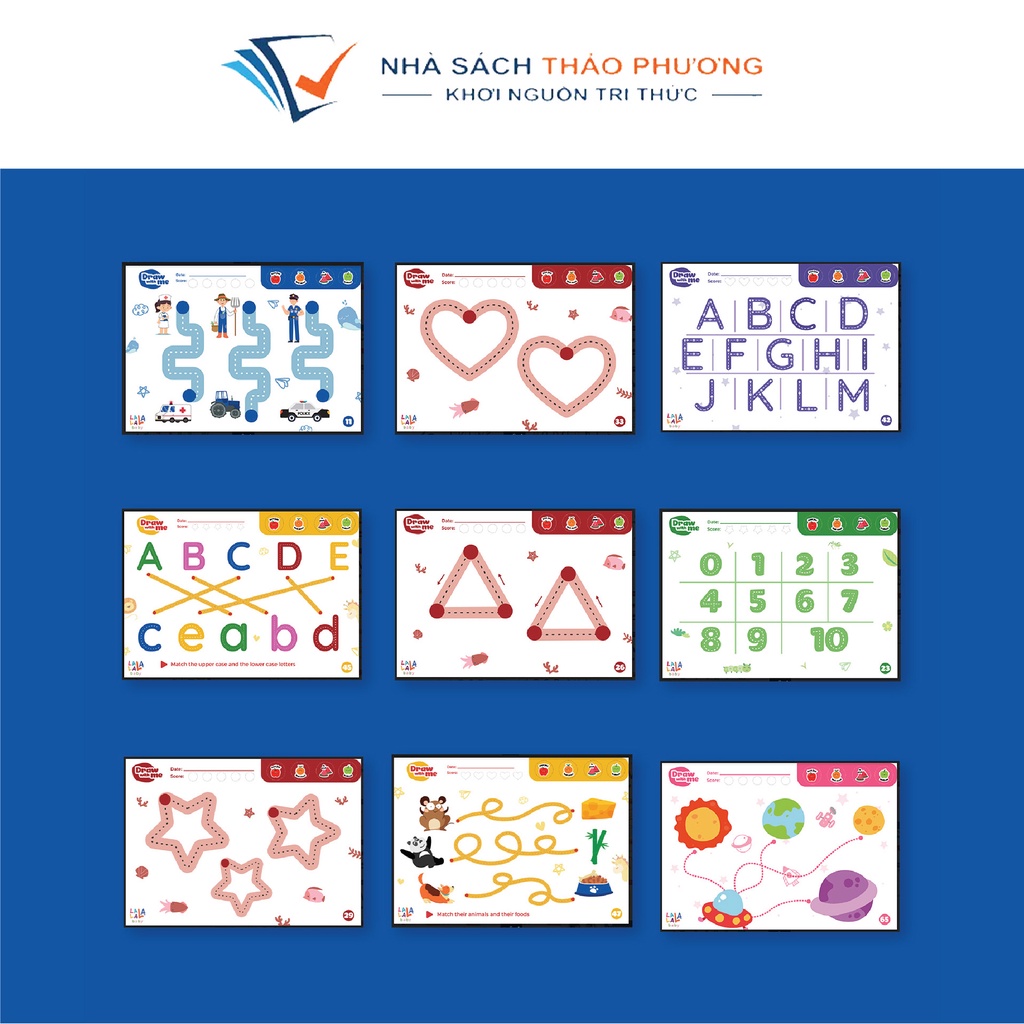 Sách tập viết cho bé tập tô vẽ thông minh xóa được Lalala baby Kèm bút và mút xóa