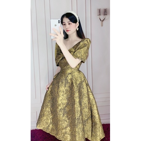 ✨Quảng Châu✨ Đầm dự tiệc tặng kèm nơ cột tóc theo tông màu váy siêu yêu ALVIN.MALL -size M/L (