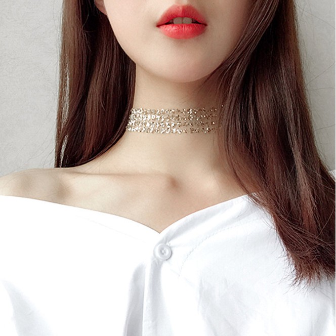 Vòng cổ choker FREESHIP đính kim sa lấp lánh CHK4