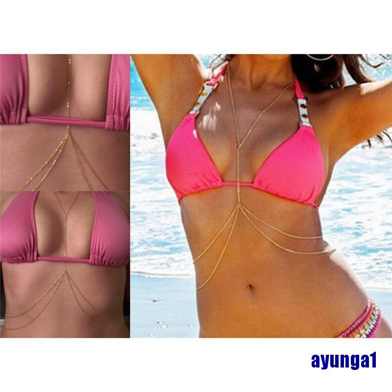 (ayunga1) Women Sexy Fashion Gold Body Belly Waist Chain Bikini Beach Harness Necklace