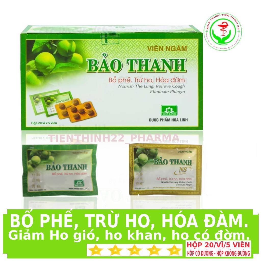 Viên ngâm Bảo Thanh bổ phế Trừ ho Hóa đàm hộp 20 vĩ, vĩ 5 viên