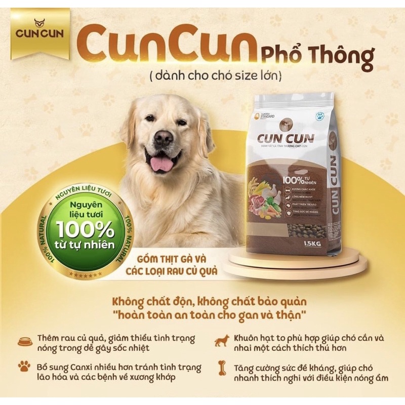 Thức Ăn Thú Cưng Thức Ăn Cho Chó HẠT TƯƠI CUNCUN Dành Cho Mọi Loài Cún 1,5kg
